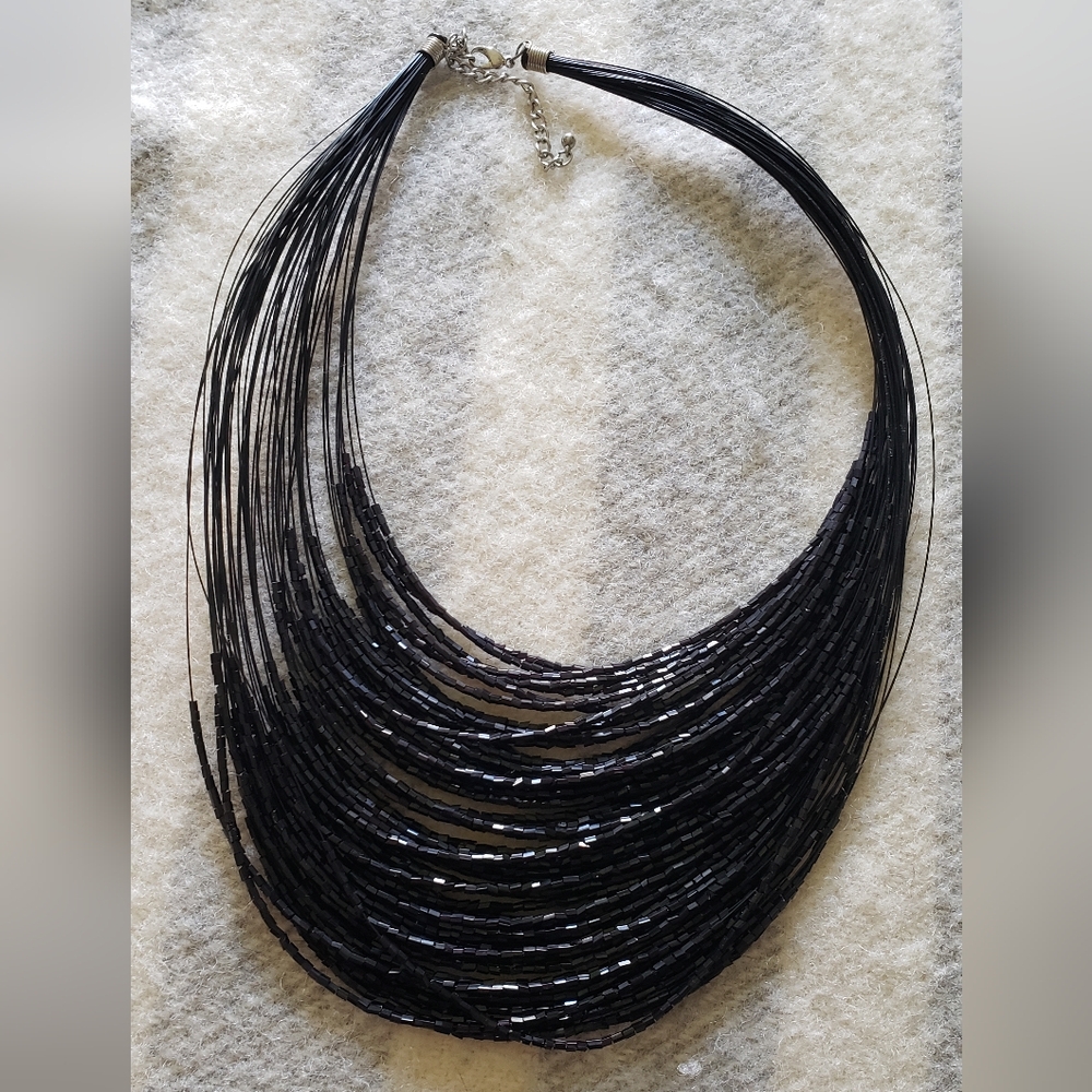 Beaded black necklace multi strand